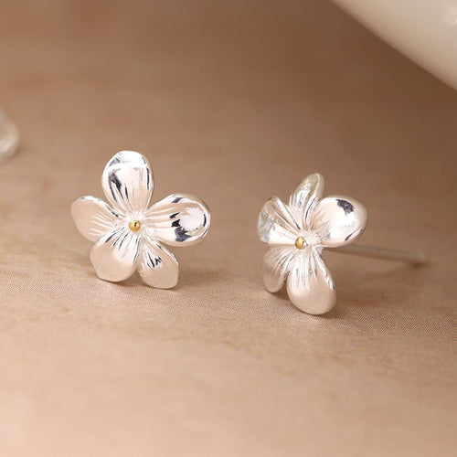 Clustdlysau Arian | Sterling Silver Violet Flower Stud Earrings