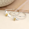 Clustdlysau Arian | Sterling Silver Earrings - Bee on Half Hoop with Gold