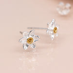 Clustdlysau Styd Arian | Sterling Silver Studs - Daffodils