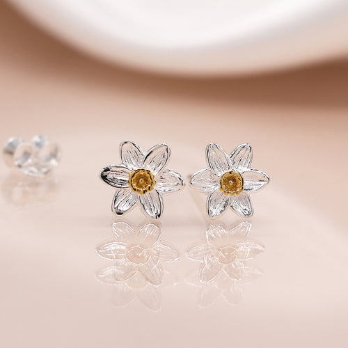 Clustdlysau Styd Arian | Sterling Silver Studs - Daffodils