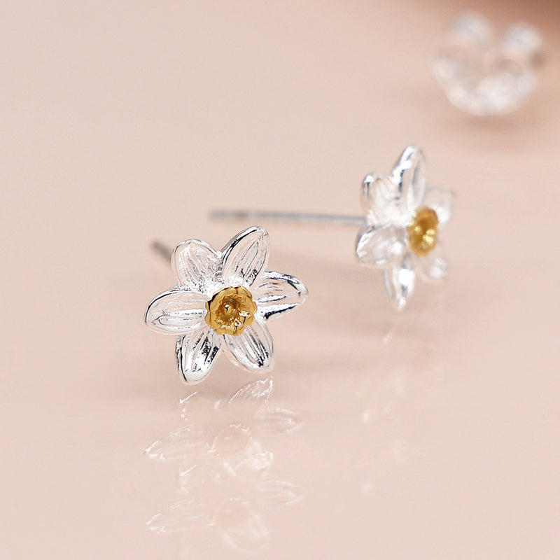 Clustdlysau Styd Arian | Sterling Silver Studs - Daffodils