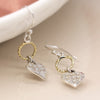 Clustdlysau Arian | Sterling Silver Earrings - Hammered Heart and Brass Hoop
