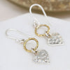 Clustdlysau Arian | Sterling Silver Earrings - Hammered Heart and Brass Hoop