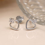 Clustdlysau Arian | Sterling Silver Heart and Crystal Stud Earrings