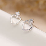 Clustdlysau Arian | Sterling Silver Heart and Crystal Stud Earrings