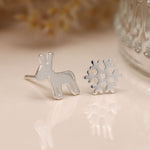 Clustdlysau Styd Arian | Sterling Silver Studs - Reindeer and Snowflake