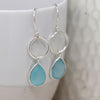 Clustdlysau Arian | Sterling Silver Drop Earrings - Aqua Chalcedony Teardrop