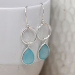 Clustdlysau Arian | Sterling Silver Drop Earrings - Aqua Chalcedony Teardrop