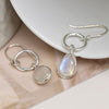 Clustdlysau Arian | Sterling Silver Drop Earrings - Rainbow Moonstone Teardrop