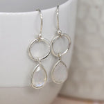 Clustdlysau Arian | Sterling Silver Drop Earrings - Rainbow Moonstone Teardrop