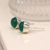 Clustdlysau Arian | Sterling Silver Round Stud Earrings - Green Onyx