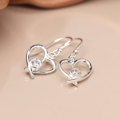 Clustdlysau Arian | Sterling Silver Earrings - CZ Heart