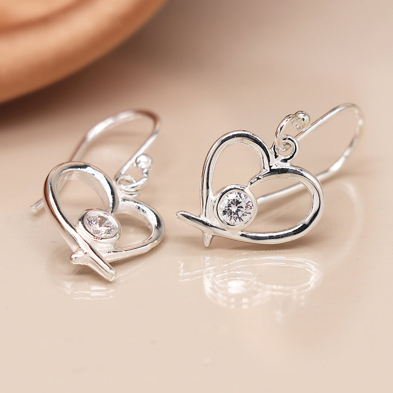 Clustdlysau Arian | Sterling Silver Earrings - CZ Heart