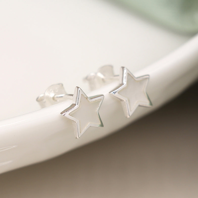 Clustdlysau Arian | Sterling Silver Pearl Star Stud Earrings