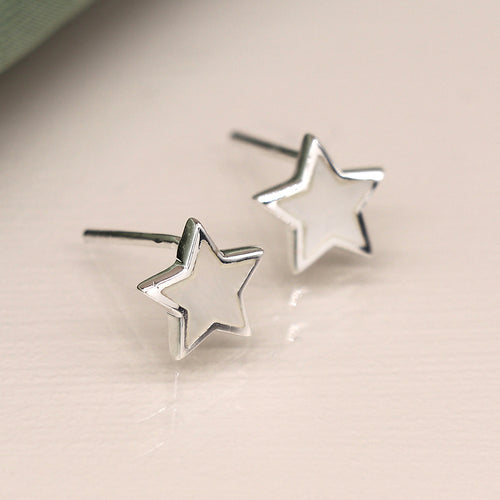Clustdlysau Arian | Sterling Silver Pearl Star Stud Earrings