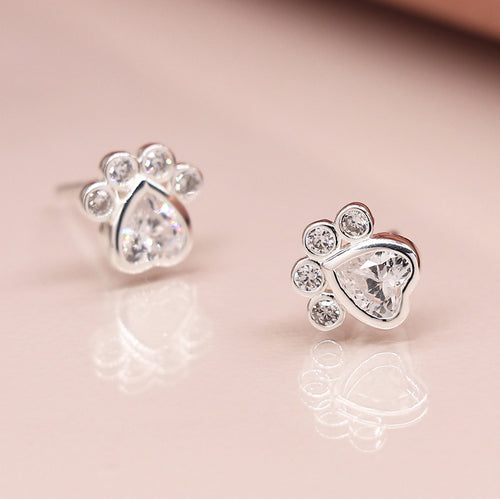 Clustdlysau Styd Arian | Sterling Silver Studs - CZ Paws