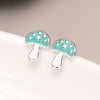 Clustdlysau Styd Arian ac Enamel | Sterling Silver & Enamel Stud Earrings - Mushroom