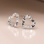 Clustdlysau Styd Arian | Sterling Silver Studs - Faceted Heart