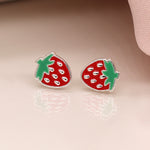 Clustdlysau Styd Arian ac Enamel | Sterling Silver & Enamel Stud Earrings - Strawberries