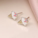 Clustdlysau Styd Arian ac Enamel | Sterling Silver & Enamel Stud Earrings - Ice Cream