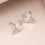 Clustdlysau Styd Arian ac Enamel | Sterling Silver & Enamel Stud Earrings - Ice Cream