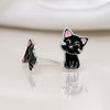 Clustdlysau Styd Arian ac Enamel | Sterling Silver & Enamel Stud Earrings - Black Cat
