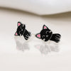 Clustdlysau Styd Arian ac Enamel | Sterling Silver & Enamel Stud Earrings - Black Cat