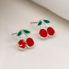Clustdlysau Styd Arian ac Enamel | Sterling Silver & Enamel Stud Earrings - Cherries