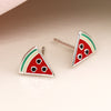 Clustdlysau Styd Arian ac Enamel | Sterling Silver & Enamel Stud Earrings - Watermelon
