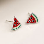 Clustdlysau Styd Arian ac Enamel | Sterling Silver & Enamel Stud Earrings - Watermelon