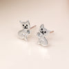 Clustdlysau Styd Arian | Sterling Silver Stud Earrings - Cat & Crystal