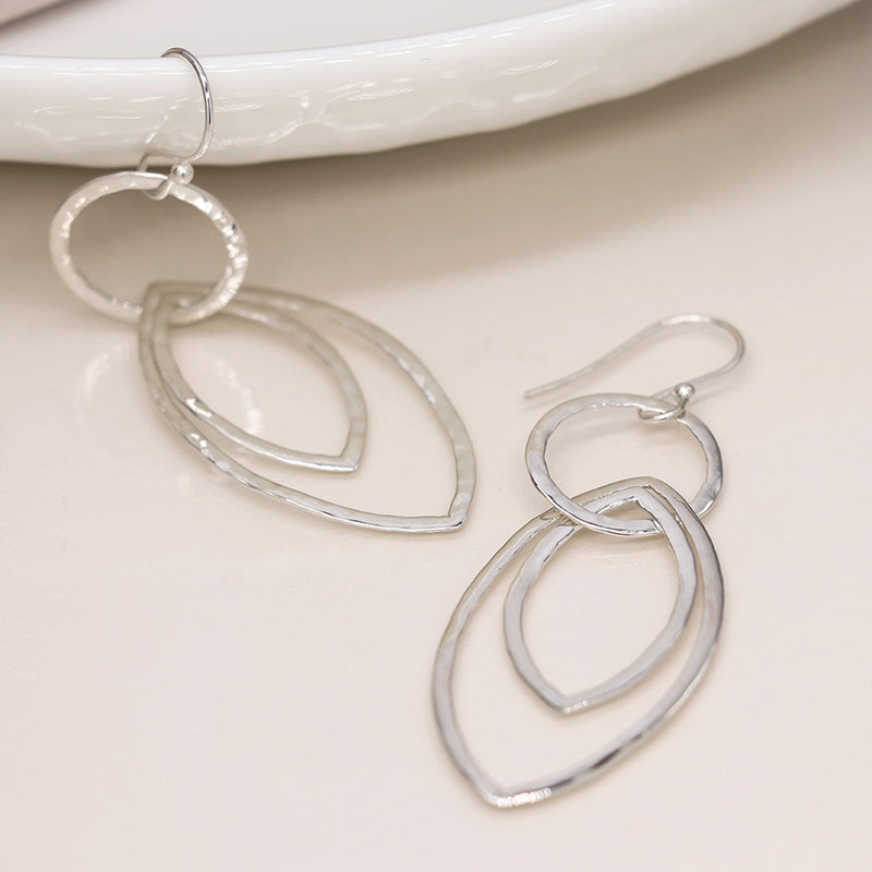 Clustdlysau Arian | Sterling Silver Earrings - Hoop and Double Marquis