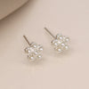 Clustdlysau Styd Arian | Sterling Silver Studs - Faux Pearl Flower