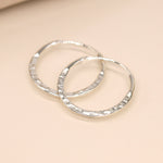 Clustdlysau Arian | Sterling Silver Earrings - Flat Hammered Hoop