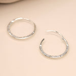Clustdlysau Arian | Sterling Silver Earrings - Flat Hammered Hoop