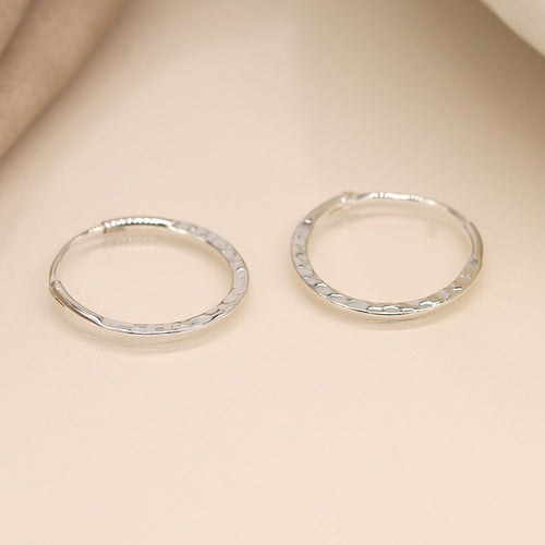 Clustdlysau Arian | Sterling Silver Earrings - Flat Hammered Hoop