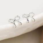 Clustdlysau Styd Arian | Sterling Silver Stud Earrings - Little Bow