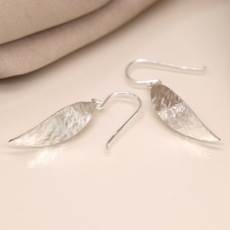 Clustdlysau Arian | Sterling Silver Earrings - Foil Texture Marquis
