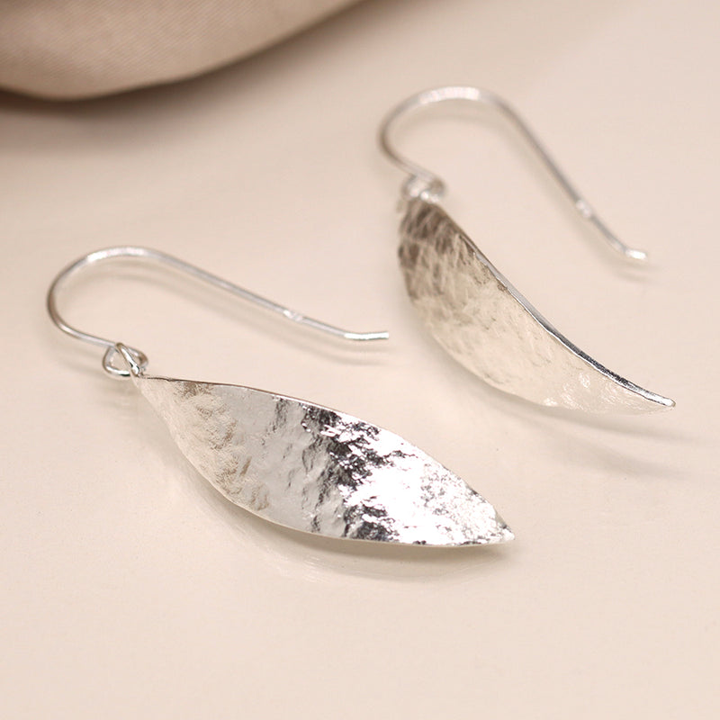 Clustdlysau Arian | Sterling Silver Earrings - Foil Texture Marquis