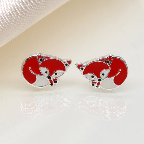 Clustdlysau Styd Arian ac Enamel | Sterling Silver & Enamel Stud Earrings - Red Panda