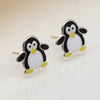 Clustdlysau Styd Arian ac Enamel | Sterling Silver & Enamel Stud Earrings - Penguin