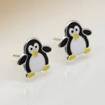 Clustdlysau Styd Arian ac Enamel | Sterling Silver & Enamel Stud Earrings - Penguin