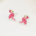 Clustdlysau Styd Arian ac Enamel | Sterling Silver & Enamel Stud Earrings - Flamingo