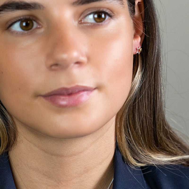 Clustdlysau Styd Arian | Gold Plated Sterling Silver Studs - Double Star