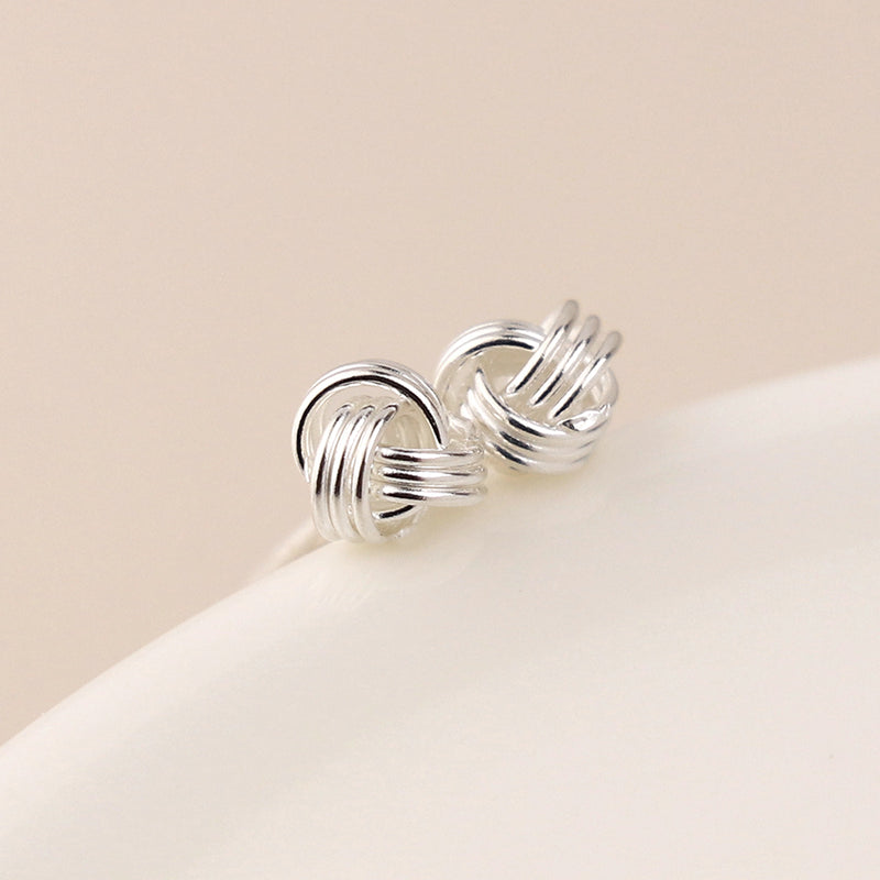 Clustdlysau Styd Arian | Sterling Silver Stud Earrings - Knotted Yarn