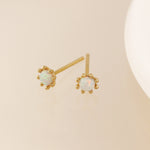 Clustdlysau Styd Arian | Gold Plated Sterling Silver Studs - White Opal