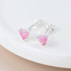 Clustdlysau Styd Arian | Sterling Silver Studs - Pink Opal Heart