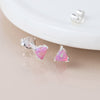 Clustdlysau Styd Arian | Sterling Silver Studs - Pink Opal Heart