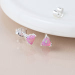 Clustdlysau Styd Arian | Sterling Silver Studs - Pink Opal Heart