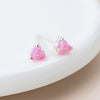 Clustdlysau Styd Arian | Sterling Silver Studs - Pink Opal Heart